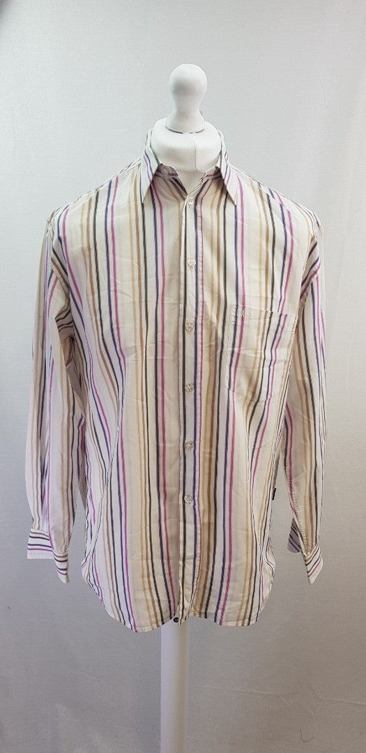 Daks White Pink Purple Cream Striped Shirt Cotton Size M VGC