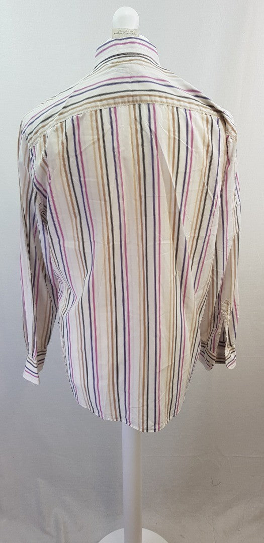 Daks White Pink Purple Cream Striped Shirt Cotton Size M VGC