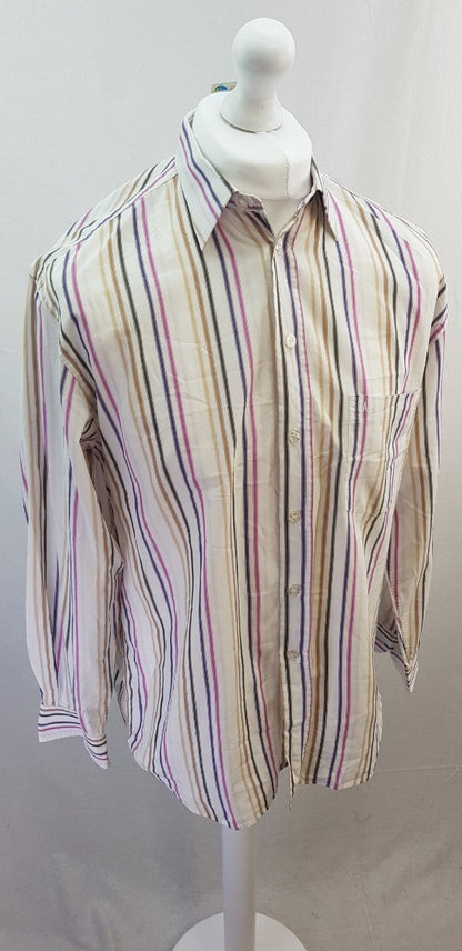 Daks White Pink Purple Cream Striped Shirt Cotton Size M VGC