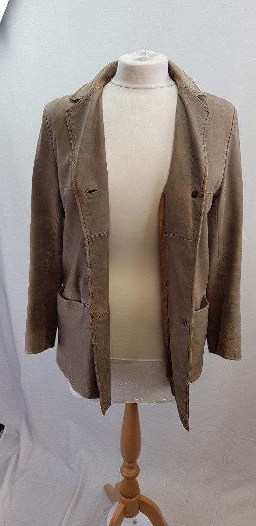 Paul Costelloe Real Nubuck Leather Jacket Brown Size 12 VGC