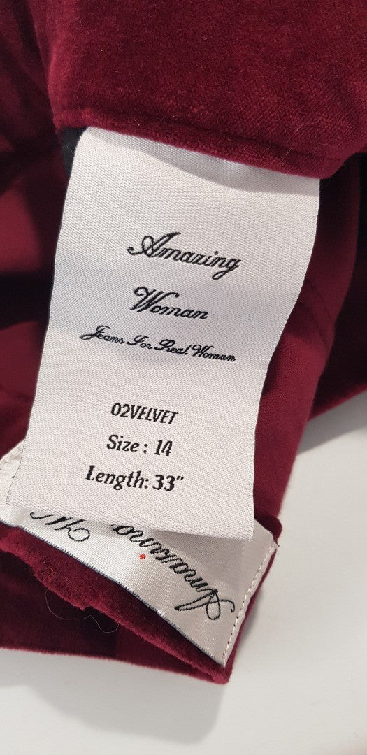 Amazing Woman Claret Red Velvet Jeans Size 14 BNWT