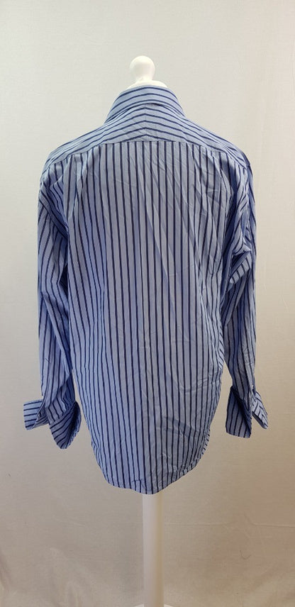 Seaward & Stearn Blue Striped Dress Shirt Size 17/43 Excellent Condition