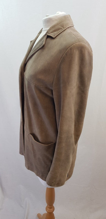 Paul Costelloe Real Nubuck Leather Jacket Brown Size 12 VGC