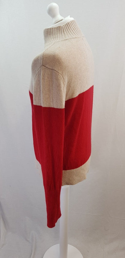 Bam Cream Red Wool Mix Jumper Size S VGC