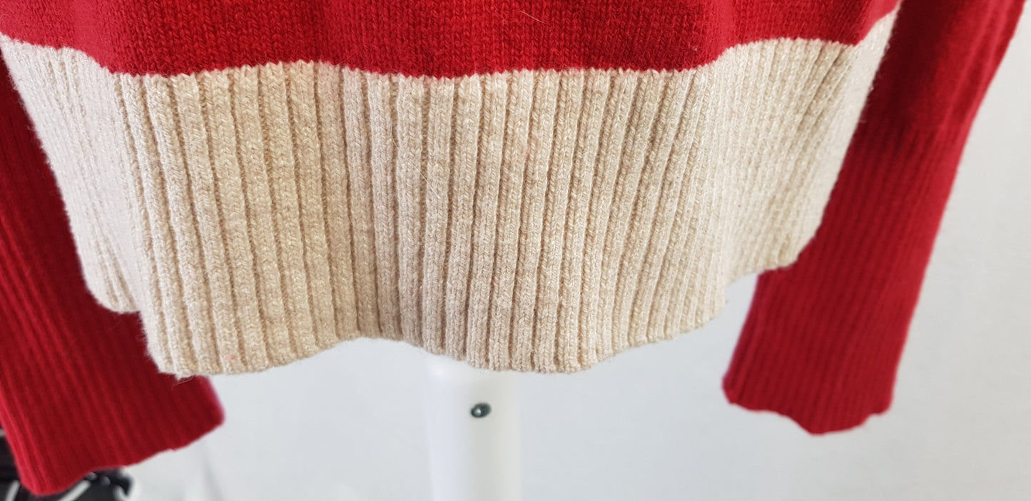 Bam Cream Red Wool Mix Jumper Size S VGC