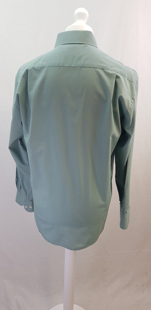 M&S Men's Light Aqua Green Long Sleeve ShirtSize 16" 41cm Vintage Excellent Condition