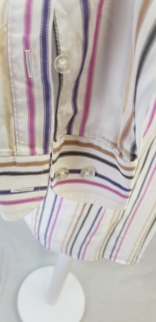 Daks White Pink Purple Cream Striped Shirt Cotton Size M VGC