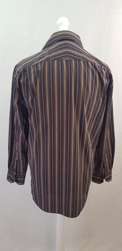 Jeff Banks Men's Brown Striped Long Sleeve Shirt Size 16"/41cm Excellent Condition