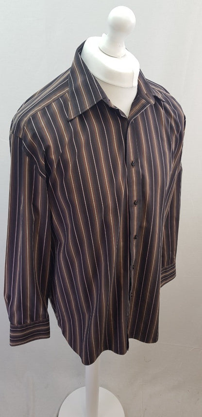 Jeff Banks Men's Brown Striped Long Sleeve Shirt Size 16"/41cm Excellent Condition