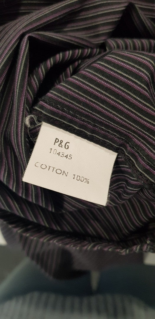 Paul & George Men's Purple Striped Long Sleeve Shirt Size L-3 Excellent Condition