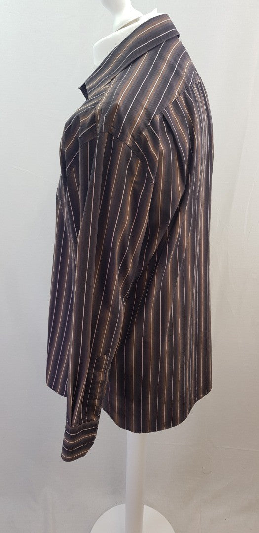 Jeff Banks Men's Brown Striped Long Sleeve Shirt Size 16"/41cm Excellent Condition