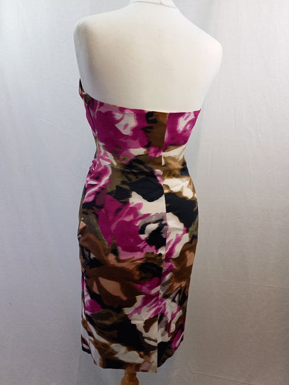 Karen Millen Pink Floral Strapless Pencil Knee Length Dress - Size UK 14