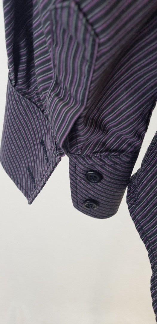 Paul & George Men's Purple Striped Long Sleeve Shirt Size L-3 Excellent Condition