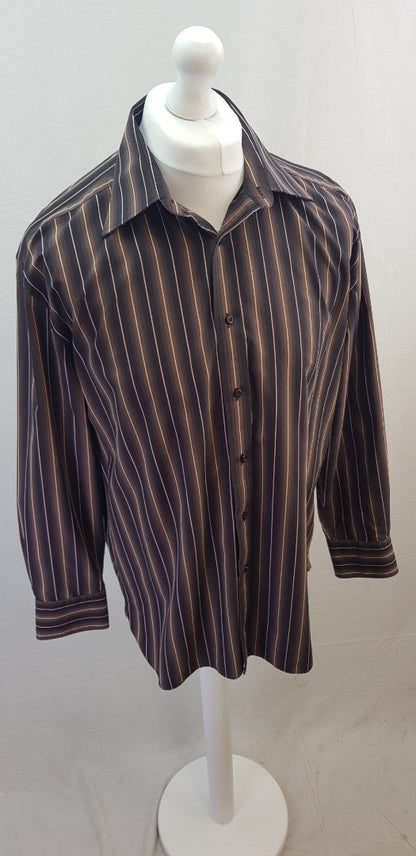 Jeff Banks Men's Brown Striped Long Sleeve Shirt Size 16"/41cm Excellent Condition