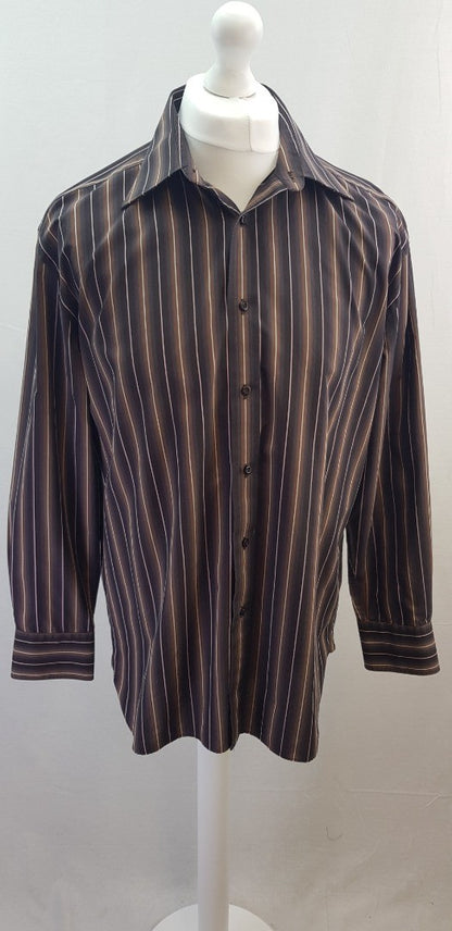 Jeff Banks Men's Brown Striped Long Sleeve Shirt Size 16"/41cm Excellent Condition