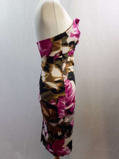 Karen Millen Pink Floral Strapless Pencil Knee Length Dress - Size UK 14