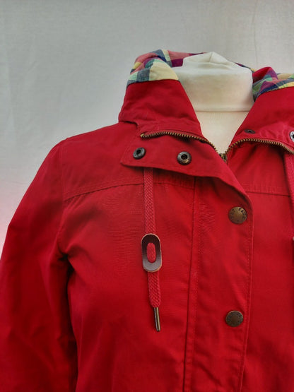 Fat Face Red Showerproof Hooded Mac / Parka Coat - Size UK10