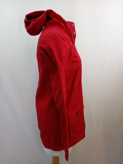 Fat Face Red Showerproof Hooded Mac / Parka Coat - Size UK10