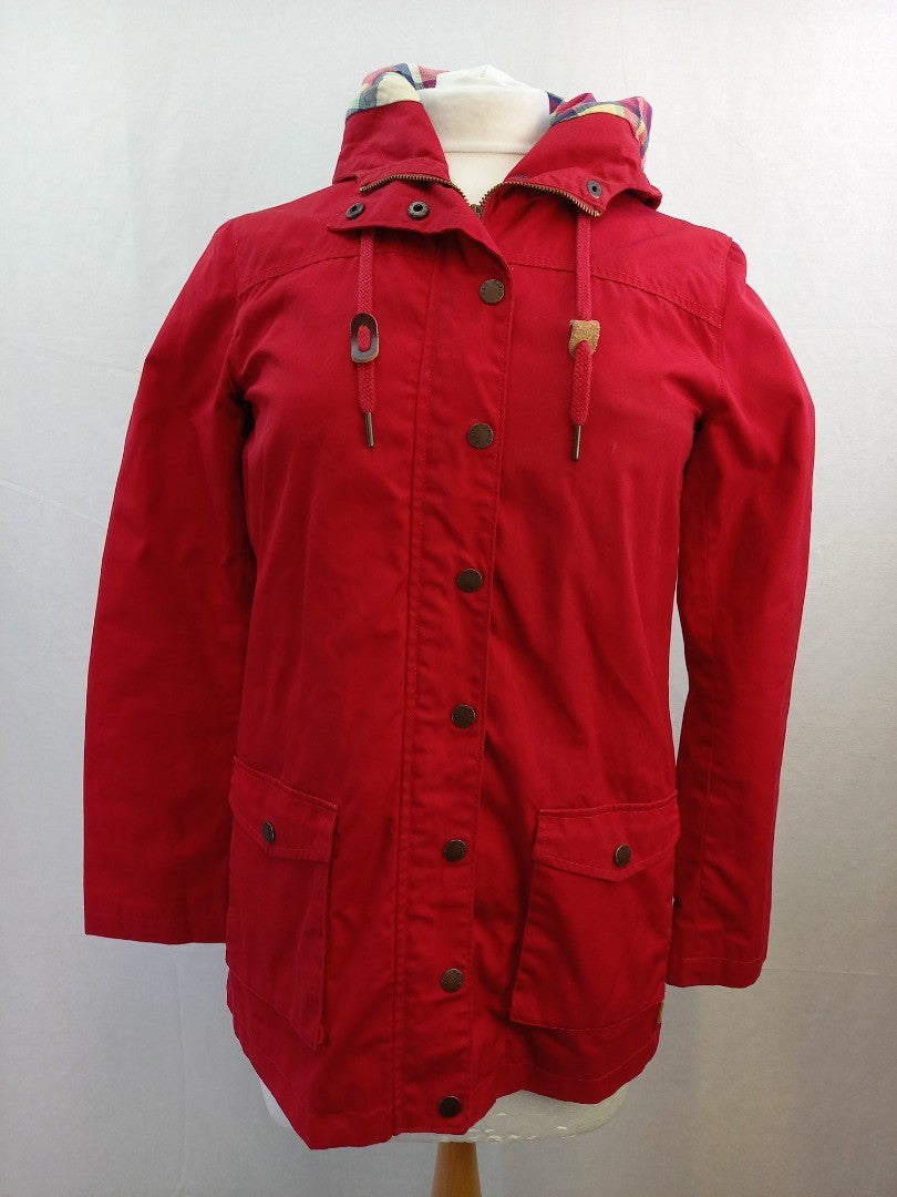 Fat Face Red Showerproof Hooded Mac / Parka Coat - Size UK10