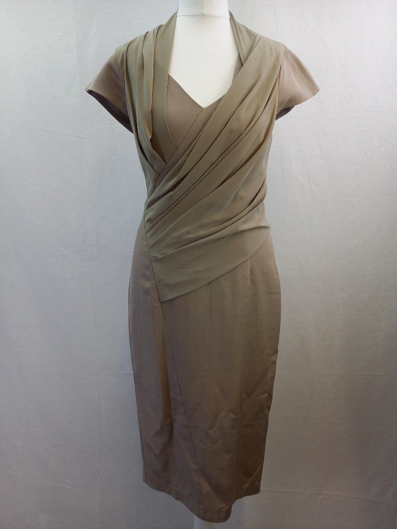 Reiss Asymmetrical Stone Grey Midi Pencil Formal Dress - Size UK 10