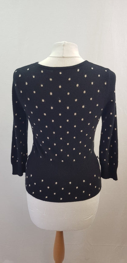 Coast Black White Spotty Cardigan Wool Mix Size 12 VGC