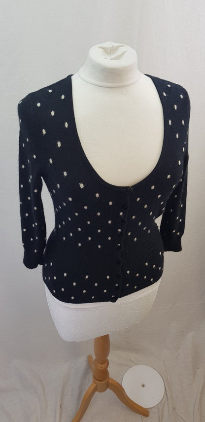 Coast Black White Spotty Cardigan Wool Mix Size 12 VGC