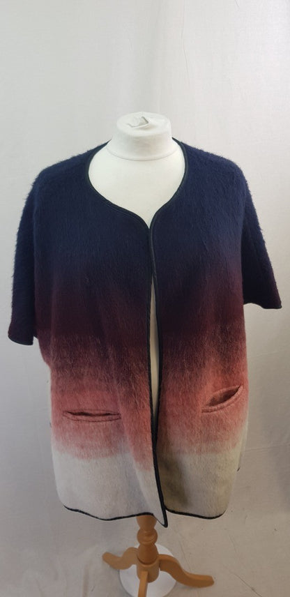 M&S Blue Pink Wool Mix Waistcoat Jacket Pockets Indigo collection Size 16/18 BNWT