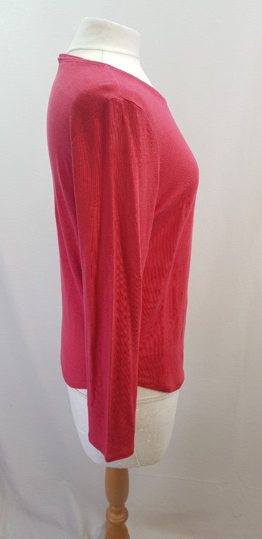 Trenery Fuchsia Pink Long Sleeved Top T-Shirt Size M VGC