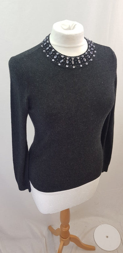 Ghost London Black Jumper Bead Detail Wool Cashmere Mix Size L VGC