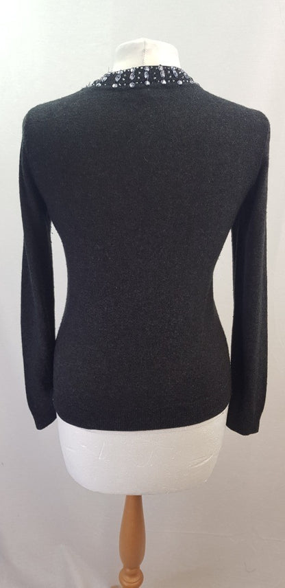 Ghost London Black Jumper Bead Detail Wool Cashmere Mix Size L VGC