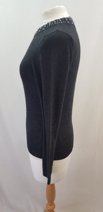 Ghost London Black Jumper Bead Detail Wool Cashmere Mix Size L VGC