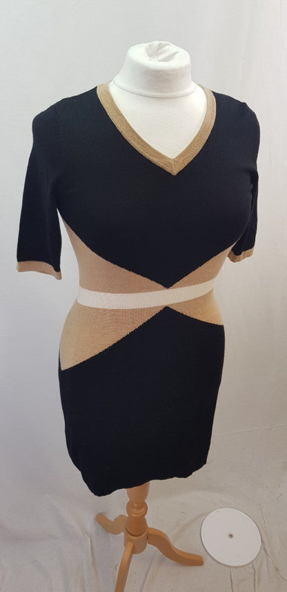 Fenn Wright Manson Black Ivory Beige Merino Wool Knit Dress Size S Excellent Condition