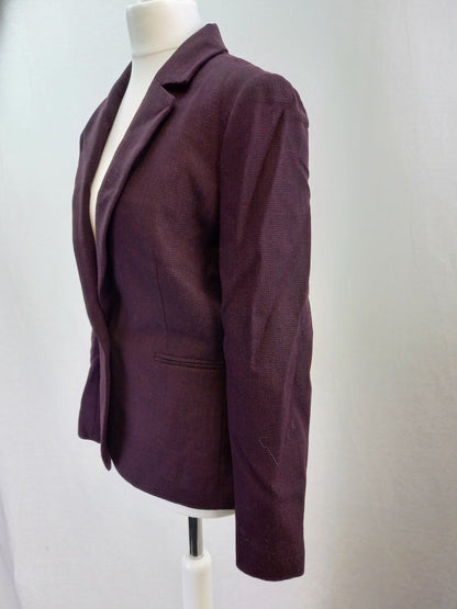 Hobbs Burgundy Pure Wool Blazer Jacket - Size UK 10