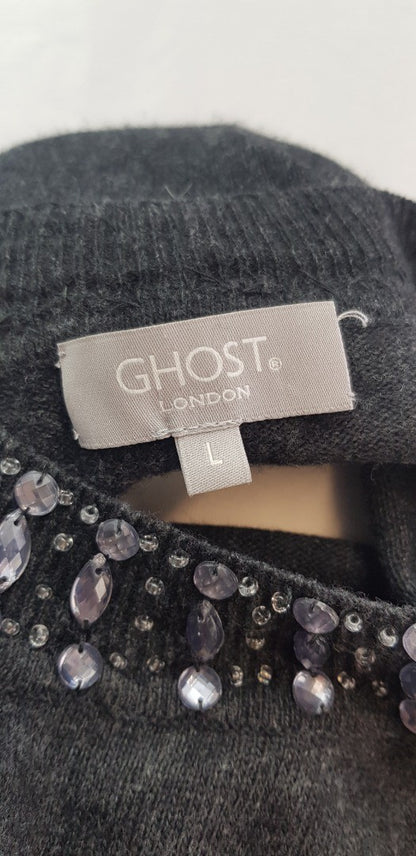 Ghost London Black Jumper Bead Detail Wool Cashmere Mix Size L VGC