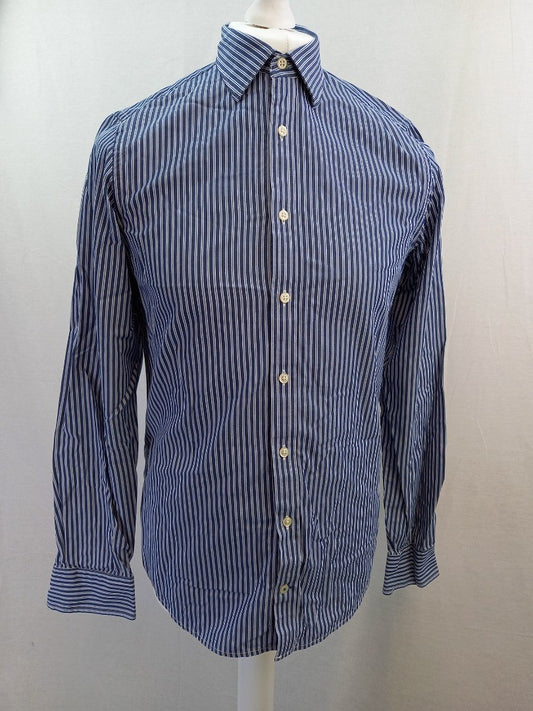 Tommy Hilfiger Blue Pinstriped Slim Fit Long Sleeve Shirt - Size M