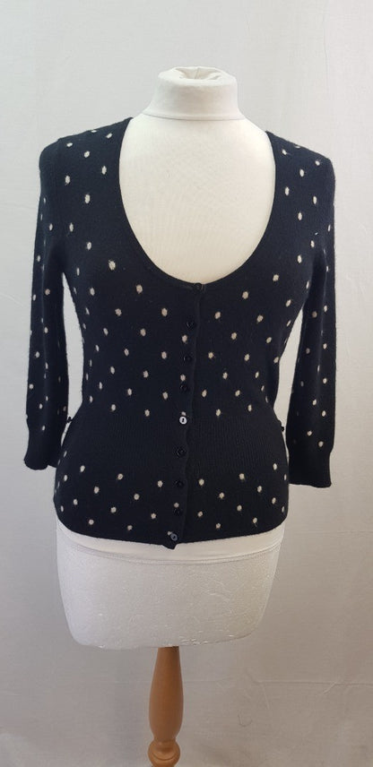 Coast Black White Spotty Cardigan Wool Mix Size 12 VGC