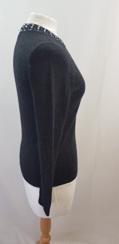 Ghost London Black Jumper Bead Detail Wool Cashmere Mix Size L VGC