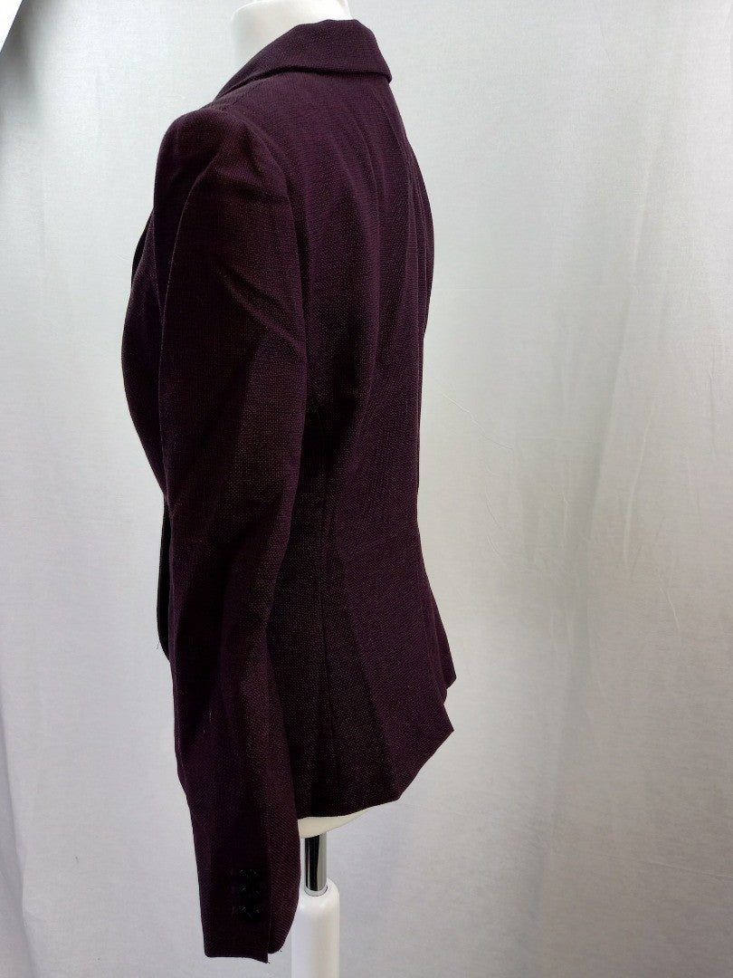 Hobbs Burgundy Pure Wool Blazer Jacket - Size UK 10