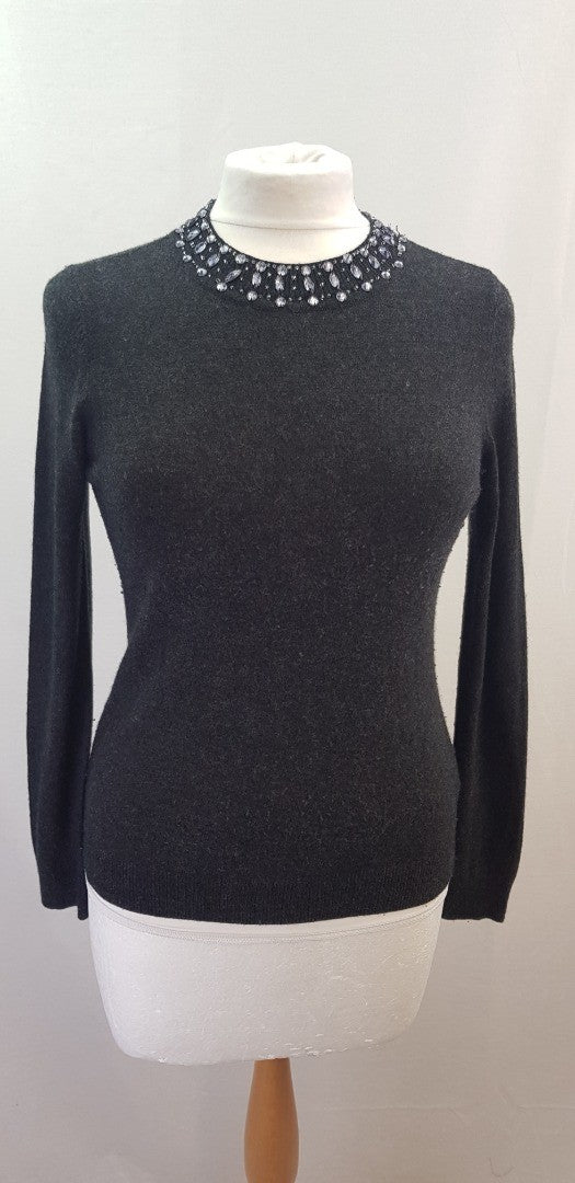 Ghost London Black Jumper Bead Detail Wool Cashmere Mix Size L VGC