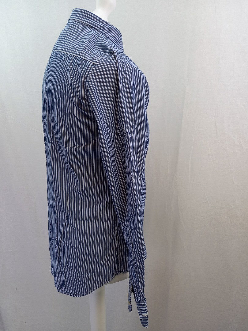 Tommy Hilfiger Blue Pinstriped Slim Fit Long Sleeve Shirt - Size M