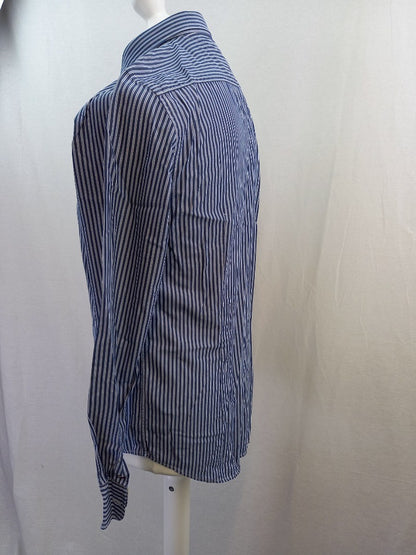 Tommy Hilfiger Blue Pinstriped Slim Fit Long Sleeve Shirt - Size M