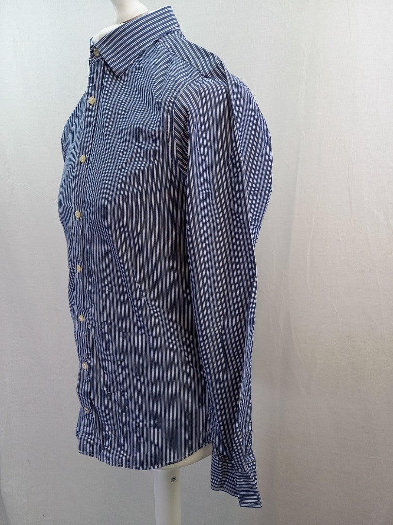 Tommy Hilfiger Blue Pinstriped Slim Fit Long Sleeve Shirt - Size M