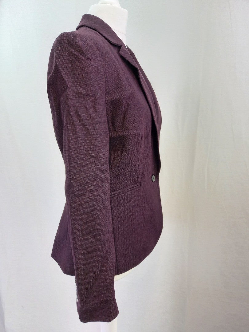 Hobbs Burgundy Pure Wool Blazer Jacket - Size UK 10