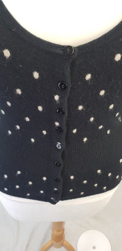 Coast Black White Spotty Cardigan Wool Mix Size 12 VGC