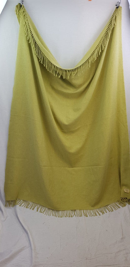 Anta Scotland Pure Wool Olive Green Blanket Fringe 160cm x 187cm Large Excellent Condition