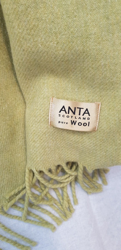 Anta Scotland Pure Wool Olive Green Blanket Fringe 160cm x 187cm Large Excellent Condition