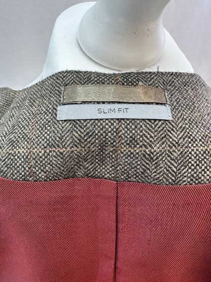 B&W Men's Tweed Waistcoat Slim Fit Medium 102cm Red Lining