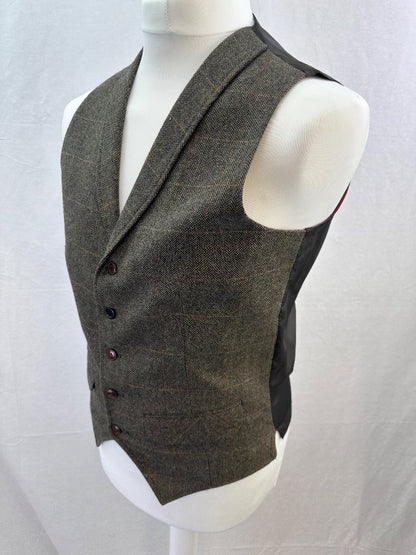 B&W Men's Tweed Waistcoat Slim Fit Medium 102cm Red Lining