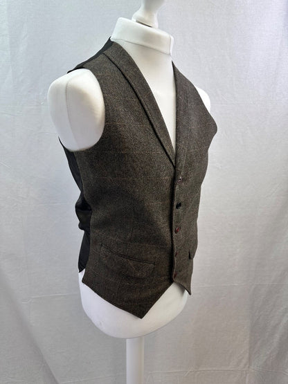 B&W Men's Tweed Waistcoat Slim Fit Medium 102cm Red Lining