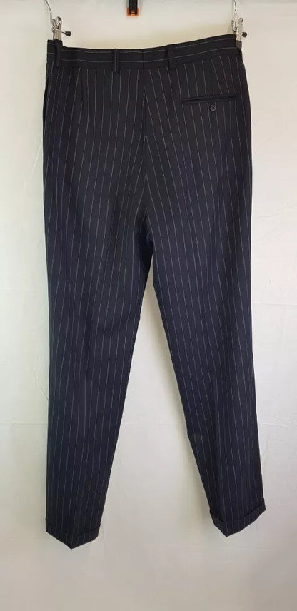 Navy Blue Pinstripe Crombie Suit Size 40 L 100% Wool